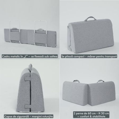 Protectie pat copil, pliabila si super portabila, H 30 cm, 120 cm, Gri [8]