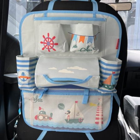 PRODUS RESIGILAT - Protectie scaun auto, organizator auto copii, 8 buzunare, Empria, 54x43 cm, Bleu [5]