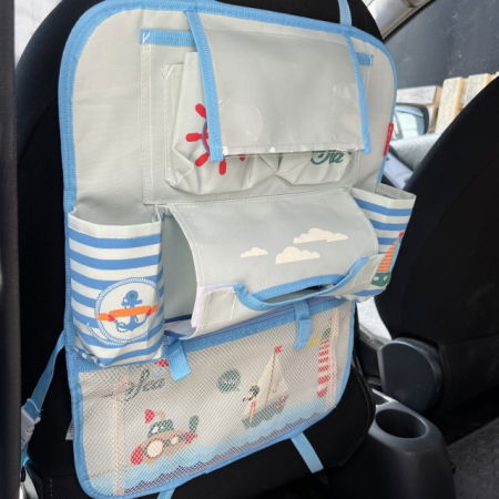 Protectie scaun auto, organizator auto copii, 8 buzunare, Empria, 54x43 cm, Bleu [8]