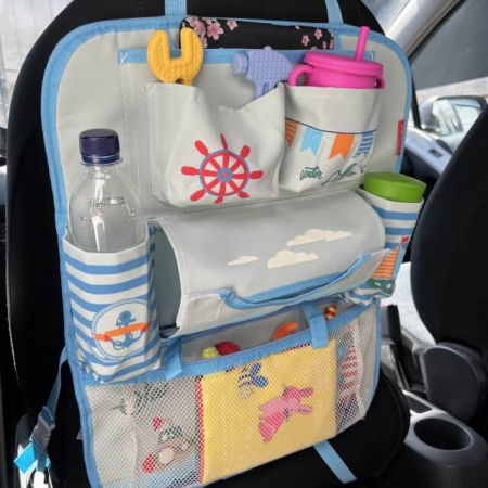 Protectie scaun auto, organizator auto copii, 8 buzunare, Empria, 54x43 cm, Bleu [7]