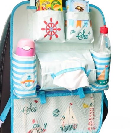 Protectie scaun auto, organizator auto copii, 8 buzunare, Empria, 54x43 cm, Bleu [1]