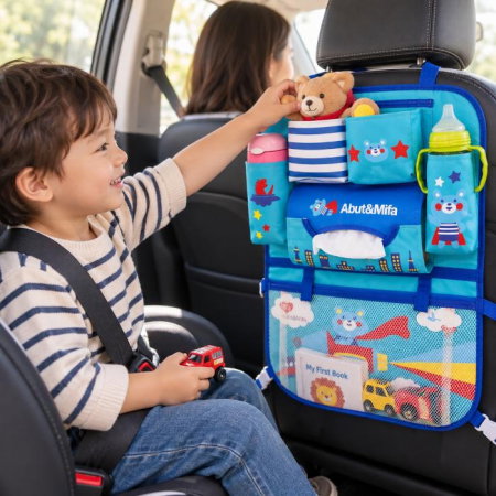 Protectie scaun auto, organizator auto copii, 8 buzunare, Empria, 54x43 cm, Albastru [4]