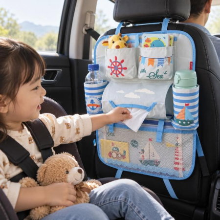 Protectie scaun auto, organizator auto copii, 8 buzunare, Empria, 54x43 cm, Diverse culori [2]