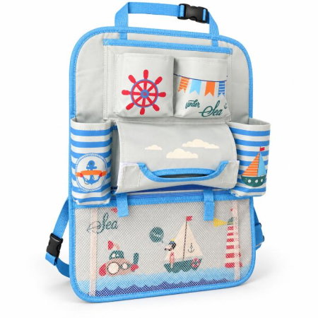 Idei de cadouri pentru bebelusi si copii - Protectie scaun auto, organizator auto copii, 8 buzunare, Empria, 54x43 cm, Diverse culori
