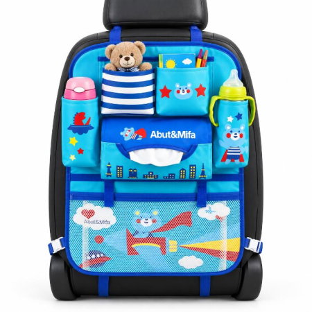 Protectie scaun auto, organizator auto copii, 8 buzunare, Empria, 54x43 cm, Albastru [1]