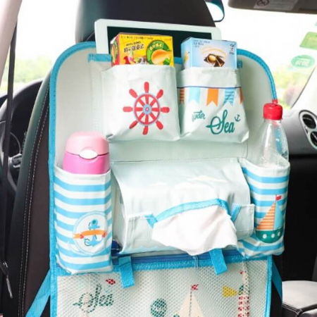 Protectie scaun auto, organizator auto copii, 8 buzunare, Empria, 54x43 cm, Bleu [2]