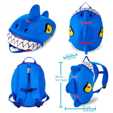 Rucsac pentru copii, model 3D cu Dragon, bretele ajustabile, Bleu [2]