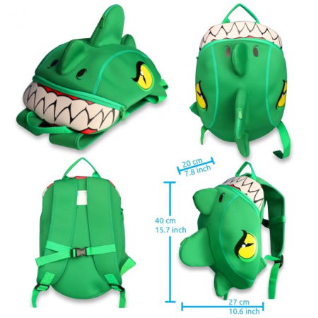 Echipament protectie bicicleta si ski - Rucsac pentru copii, model 3D cu Dragon, bretele ajustabile, Verde