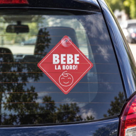 Protectii exterior - Semn bebe la bord, sticker cu ventuza, atentionare baby on board, siguranta auto, Empria, Rosu