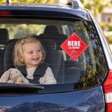 Semn bebe la bord, sticker cu ventuza, atentionare baby on board, siguranta auto, Empria, Rosu [2]