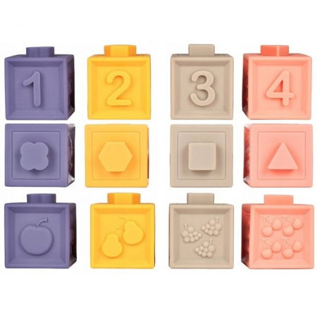 Set 12 cuburi de construit din silicon, jucarie educationala colorata, Empria, Animale si Cifre [2]