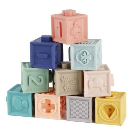 Set 12 cuburi de construit din silicon, jucarie educationala colorata, Empria, Cifre si Forme [6]