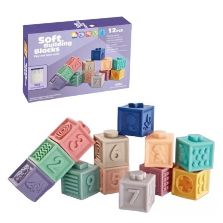 Set 12 cuburi de construit din silicon, jucarie educationala colorata, Empria, Cifre si Forme [4]