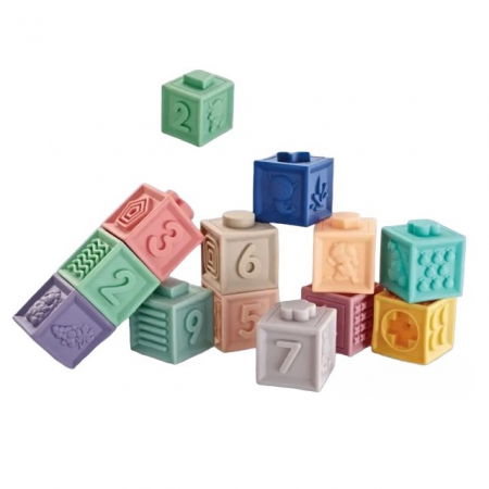Jucarii bebelusi - Set 12 cuburi de construit din silicon, jucarie educationala colorata, Empria, Cifre si Forme