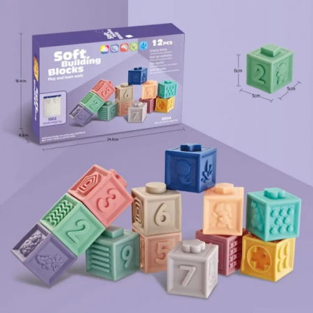 Set 12 cuburi de construit din silicon, jucarie educationala colorata, Empria, Cifre si Forme [9]