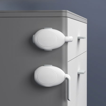 Sigurante pentru sertare si usi - Set blocatoare cu maneta pentru sertar, Empria, 2 bucati, 7.5x4.5x2, Alb/Gri