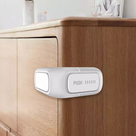 Protectie mobila pentru copii si bebelusi - Set sigurante fixe sertar, Empria, 2 bucati, 8.1x4x1.4, Alb/Gri