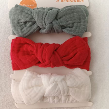Accesorii plaja - Set 3 bentite elastice pentru fetite, cu fundita, bebe 3-36 luni, Diverse culori