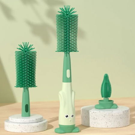 Set 3 perii din silicon pentru biberoane, tetine, suzete, paie, bebelusi, din silicon, fara BPA, Empria, Verde [7]