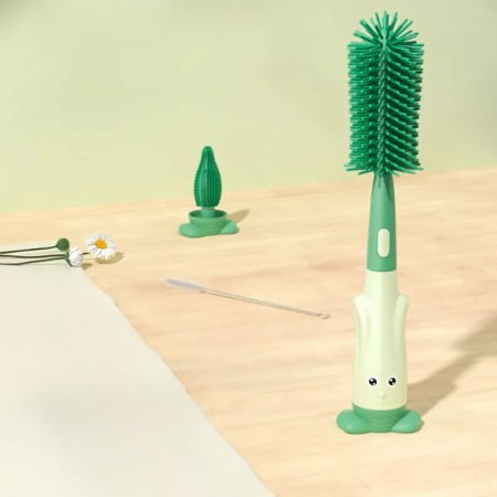 Set 3 perii din silicon pentru biberoane, tetine, suzete, paie, bebelusi, din silicon, fara BPA, Empria, Verde [8]