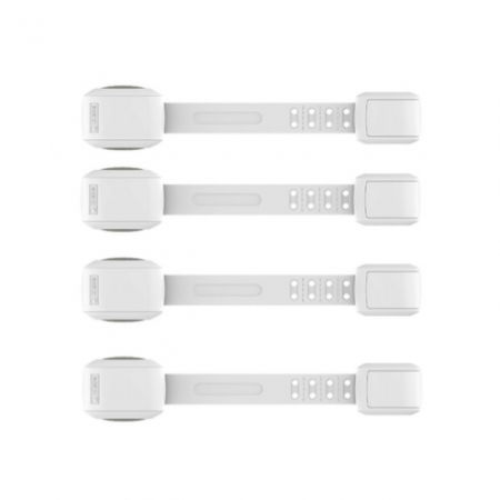 Protectie mobila pentru copii si bebelusi - Set 4 sigurante ajustabile, cu mecanism dublu de blocare, 22.5 x 4.2 cm, alb