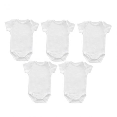 Accesorii bebelusi / nou-nascuti - Set 5 body-uri din bumbac albe cu maneca scurta Drool, 0-3 luni