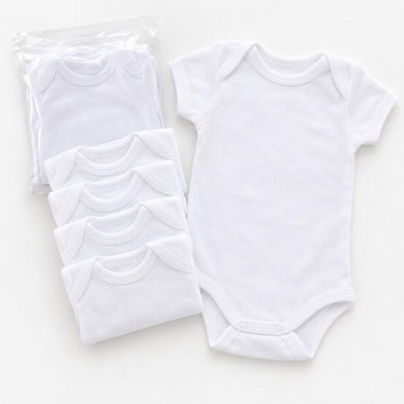 Accesorii bebelusi / nou-nascuti - Set 5 body-uri din bumbac albe cu maneca scurta Drool, 0-3 luni