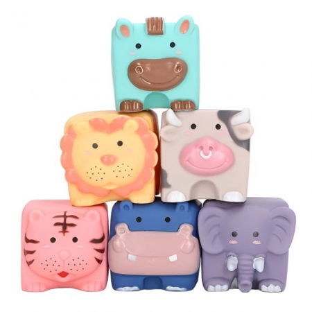 Set 6 cuburi de construit din silicon, jucarie educationala colorata, Empria, animale [5]