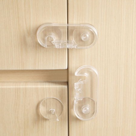 Set 6 sigurante fixe pentru usi si sertare dulap, transparent, 9.6x4x1.5 cm [2]