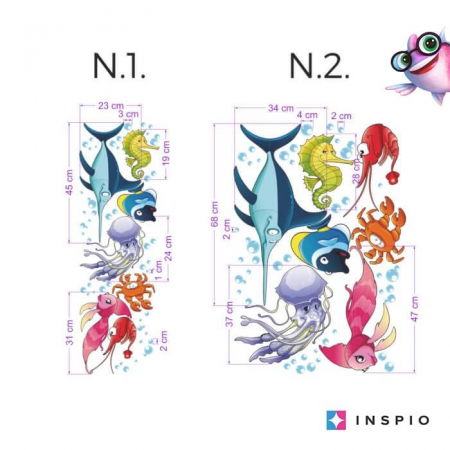 Stickere decorative - Set 7 autocolante de perete - Lumea subacvatica, Diverse Marimi