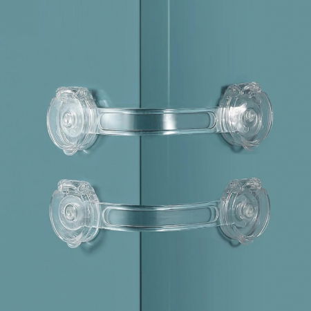 Protectie mobila pentru copii si bebelusi - Set 8 sigurante flexibile cu incuietoare dubla, silicon transparent, 15.5x3.5x1 cm
