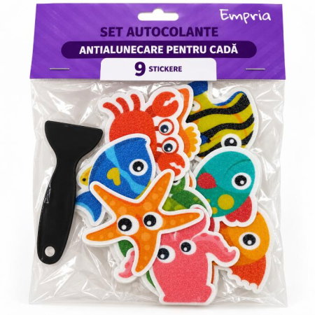 Set 9 autocolante antialunecare pentru cada, stickere lumea marina, PEVA [7]