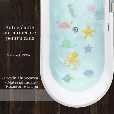 Set 9 autocolante antialunecare pentru cada, stickere lumea marina, PEVA [4]