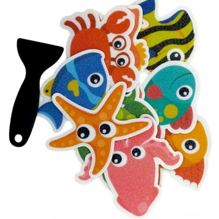Baia bebelusului - Set 9 autocolante antialunecare pentru cada, stickere lumea marina, PEVA