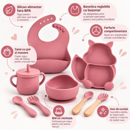Set complet din silicon fara alergeni pentru diversificare bebe, Empria, Veverita, Diverse culori [3]