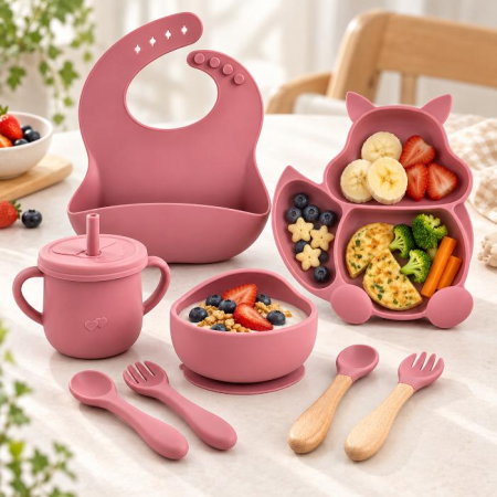 Set complet din silicon fara alergeni pentru diversificare bebe, Empria, Veverita, Diverse culori [7]