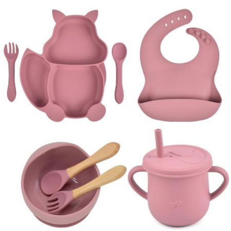 Diversificare bebelusi - Set complet din silicon fara alergeni pentru diversificare bebe, Empria, Veverita, Diverse culori
