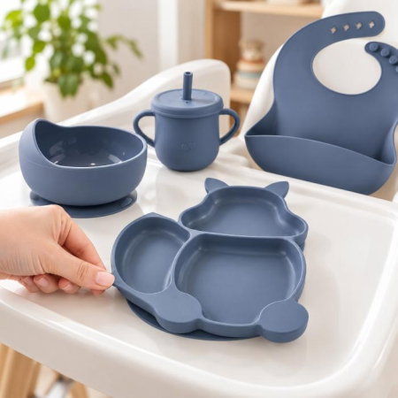 Set complet din silicon fara alergeni pentru diversificare bebe, Empria, Veverita, Diverse culori [5]