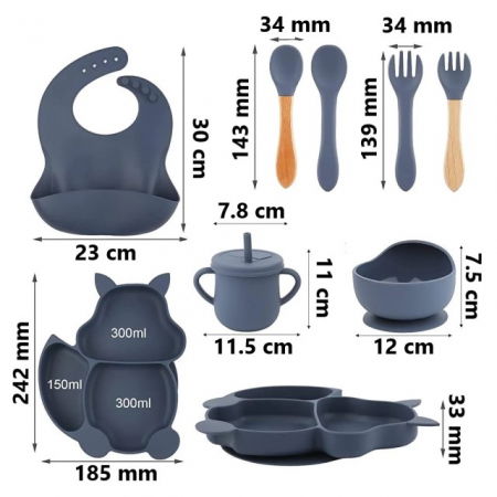 Set complet din silicon fara alergeni pentru diversificare bebe, Empria, Veverita, Diverse culori [2]