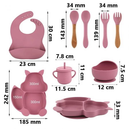 Set complet din silicon fara alergeni pentru diversificare bebe, Empria, Veverita, Diverse culori [5]