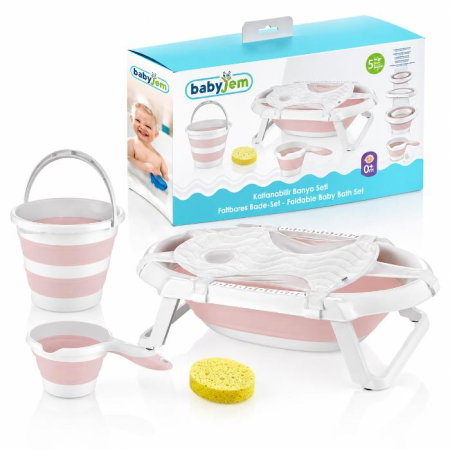 Set de baie cu 5 piese si cadita pliabila Babyjem, Roz [3]