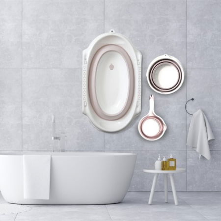 Set de baie cu 5 piese si cadita pliabila Babyjem, Roz [2]