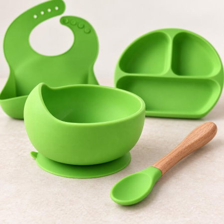 Set diversificare bebelusi, 4 piese, silicon BPA free, Empria, Verde [7]