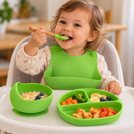 Diversificare bebelusi - Set diversificare bebelusi, 4 piese, silicon BPA free, Empria, Verde