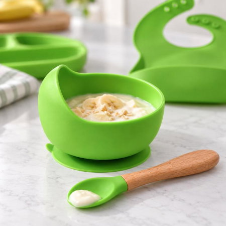 Set diversificare bebelusi, 4 piese, silicon BPA free, Empria, Verde [2]