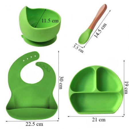 Set diversificare bebelusi, 4 piese, silicon BPA free, Empria, Verde