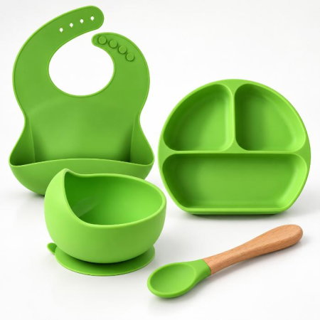 Diversificare bebelusi - Set diversificare bebelusi, 4 piese, silicon BPA free, Empria, Verde