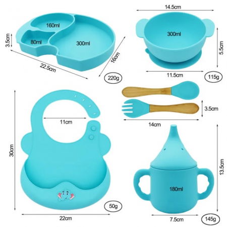 Set diversificare bebelusi Elefant, 6 piese, set hranire silicon fara BPA, Empria, Premium, Diverse culori [7]