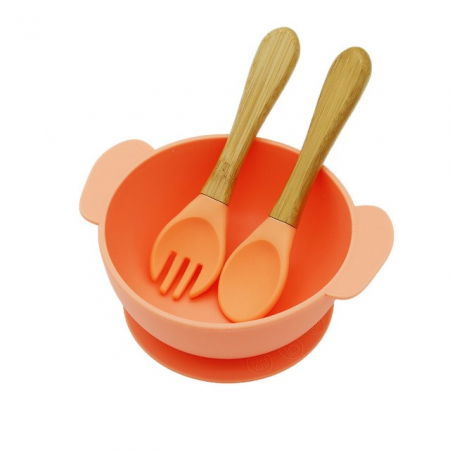 Set diversificare bebelusi Elefant, 6 piese, set hranire silicon fara BPA, Empria, Premium, Portocaliu [3]