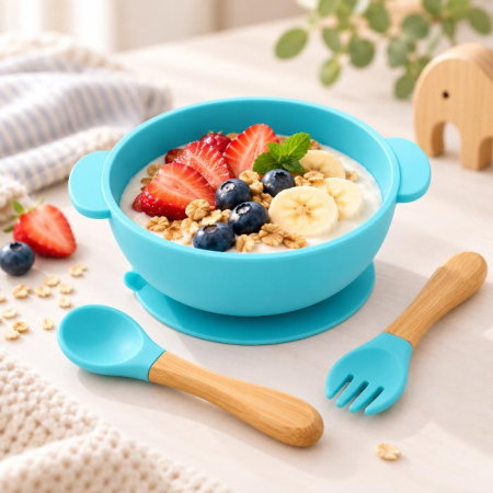 Set diversificare bebelusi Elefant, 6 piese, set hranire silicon fara BPA, Empria, Premium, Diverse culori [5]
